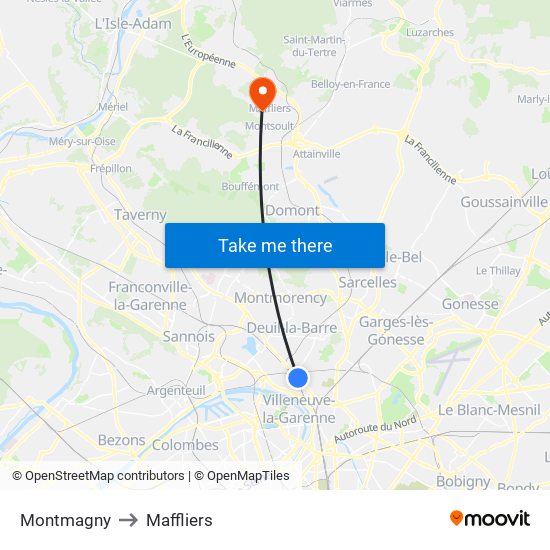 Montmagny to Maffliers map