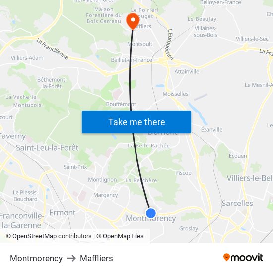 Montmorency to Maffliers map