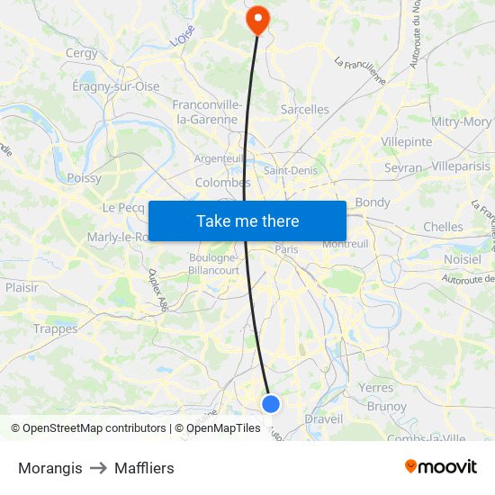Morangis to Maffliers map