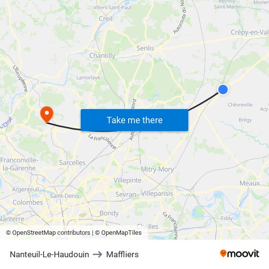 Nanteuil-Le-Haudouin to Maffliers map