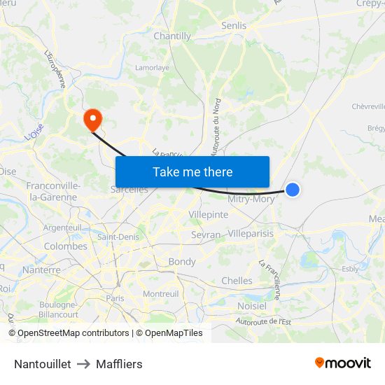 Nantouillet to Maffliers map