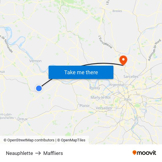 Neauphlette to Maffliers map