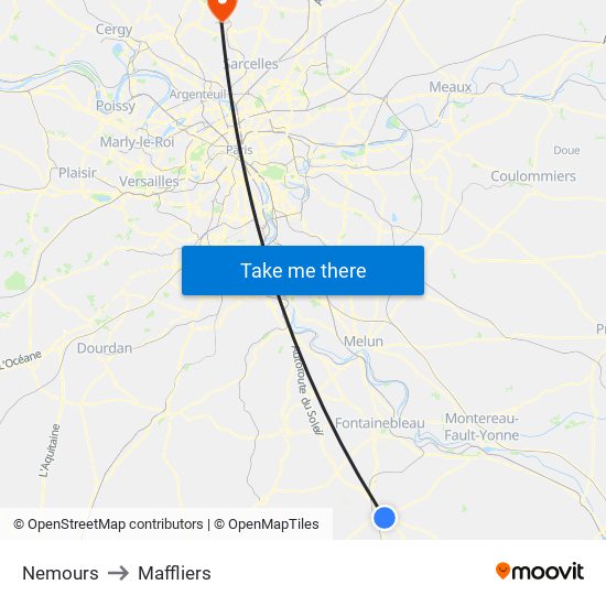 Nemours to Maffliers map