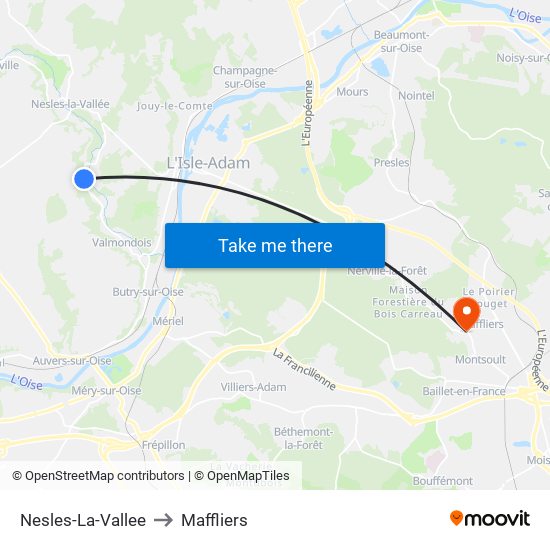 Nesles-La-Vallee to Maffliers map