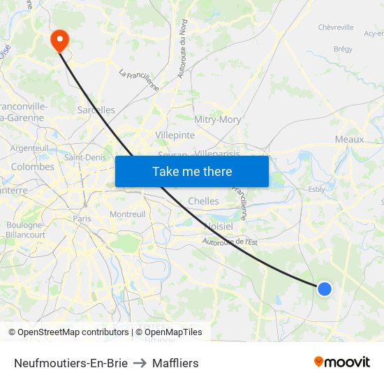 Neufmoutiers-En-Brie to Maffliers map