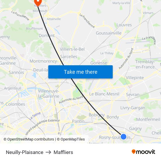 Neuilly-Plaisance to Maffliers map