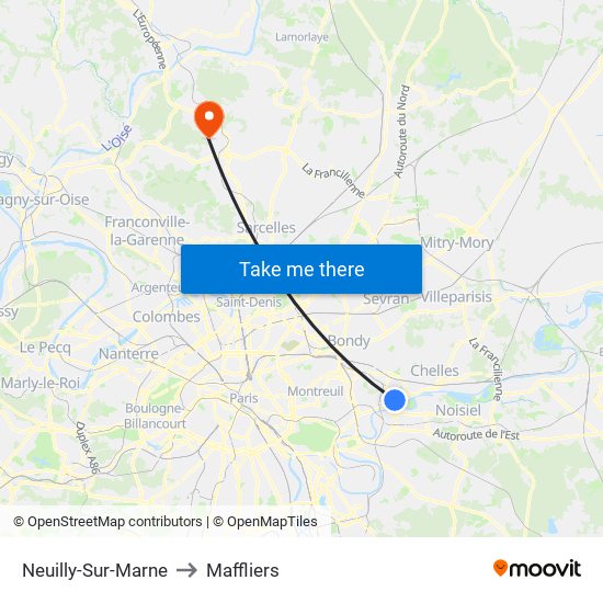 Neuilly-Sur-Marne to Maffliers map