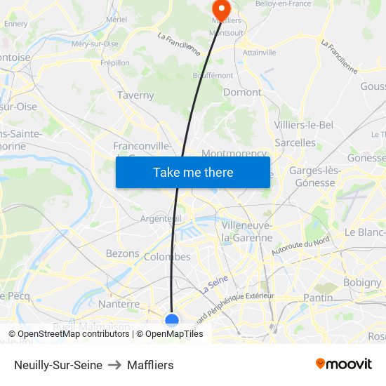Neuilly-Sur-Seine to Maffliers map