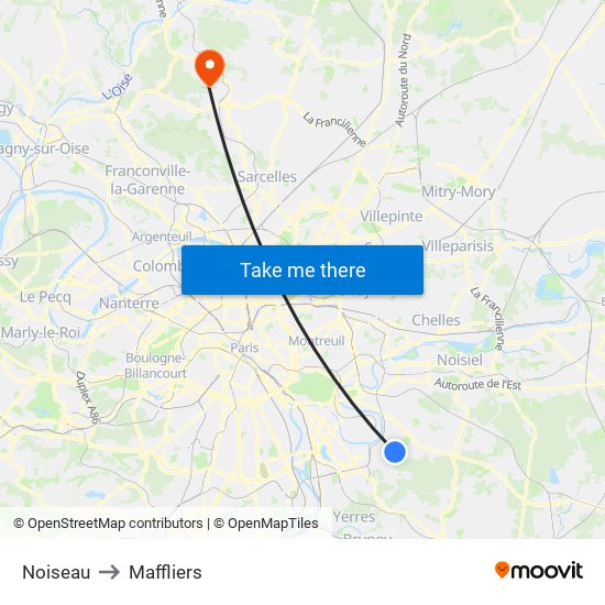 Noiseau to Maffliers map