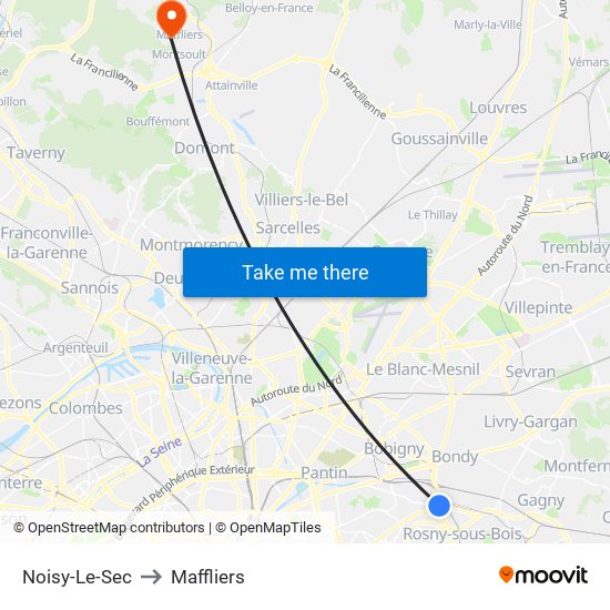 Noisy-Le-Sec to Maffliers map