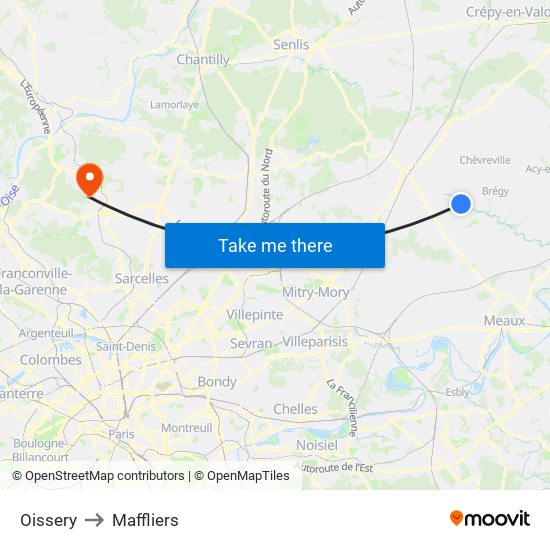 Oissery to Maffliers map