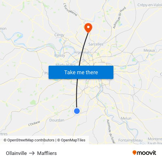 Ollainville to Maffliers map