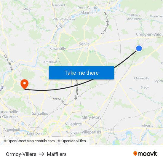 Ormoy-Villers to Maffliers map