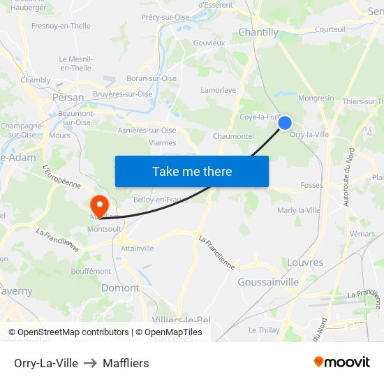Orry-La-Ville to Maffliers map