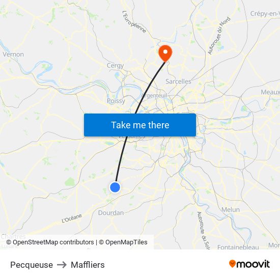 Pecqueuse to Maffliers map