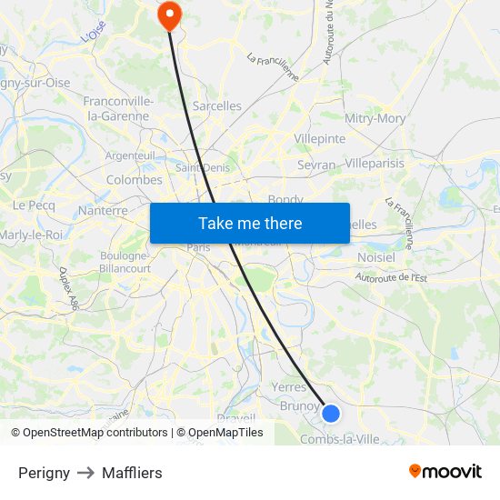 Perigny to Maffliers map