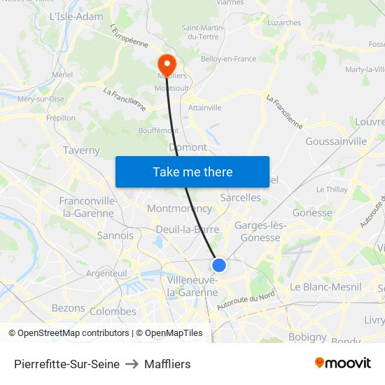 Pierrefitte-Sur-Seine to Maffliers map