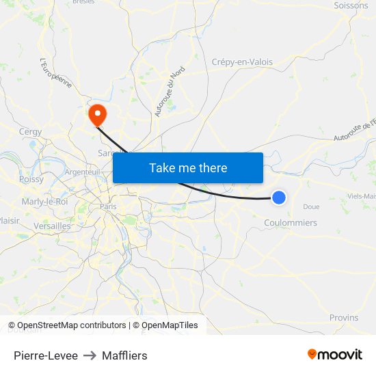 Pierre-Levee to Maffliers map