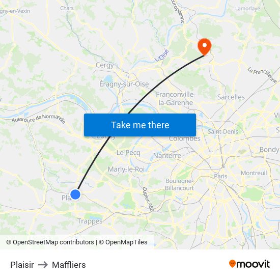 Plaisir to Maffliers map