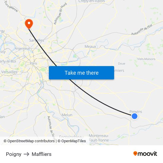 Poigny to Maffliers map