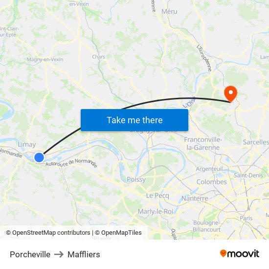 Porcheville to Maffliers map