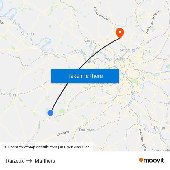 Raizeux to Maffliers map