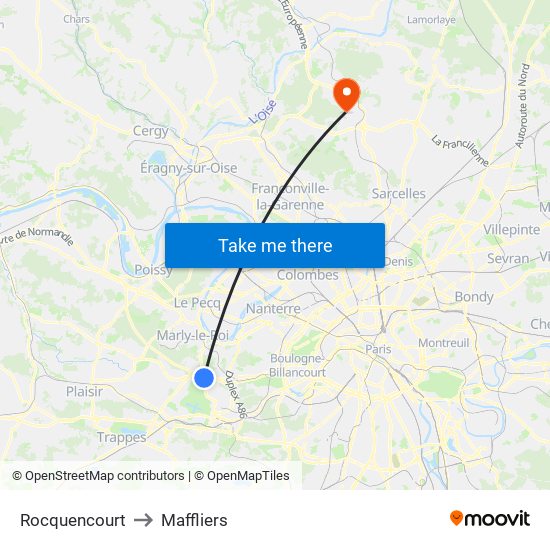 Rocquencourt to Maffliers map