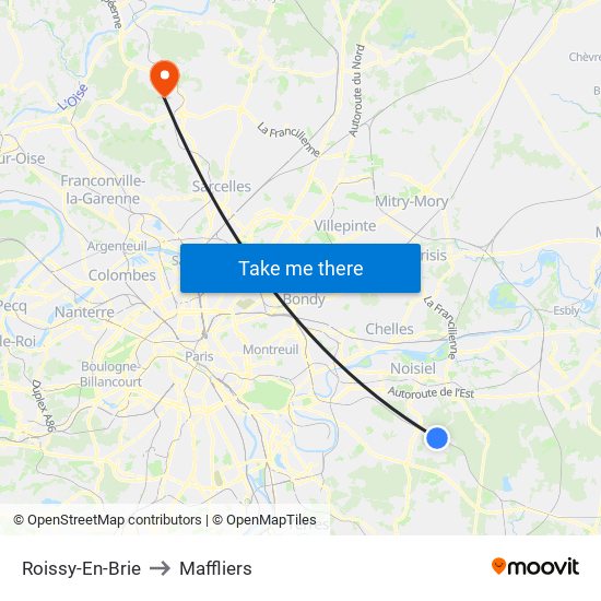 Roissy-En-Brie to Maffliers map
