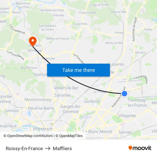 Roissy-En-France to Maffliers map