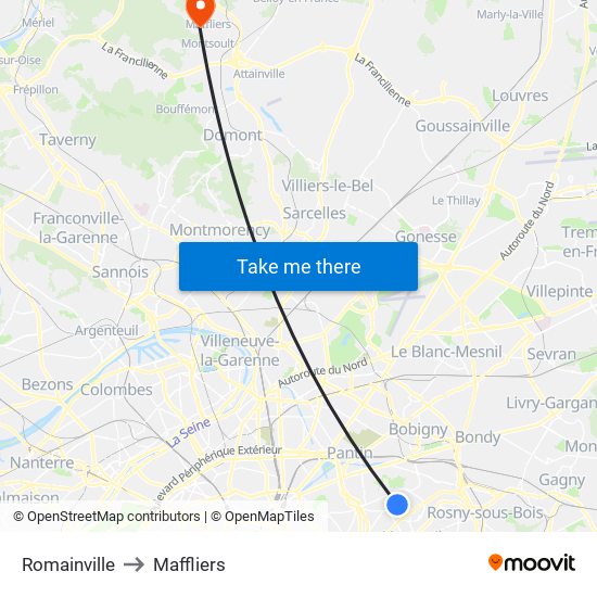 Romainville to Maffliers map