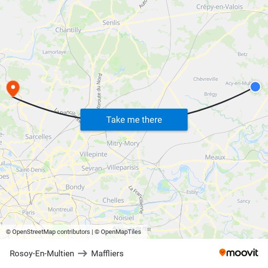 Rosoy-En-Multien to Maffliers map