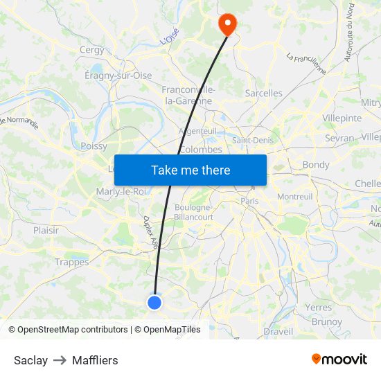 Saclay to Maffliers map