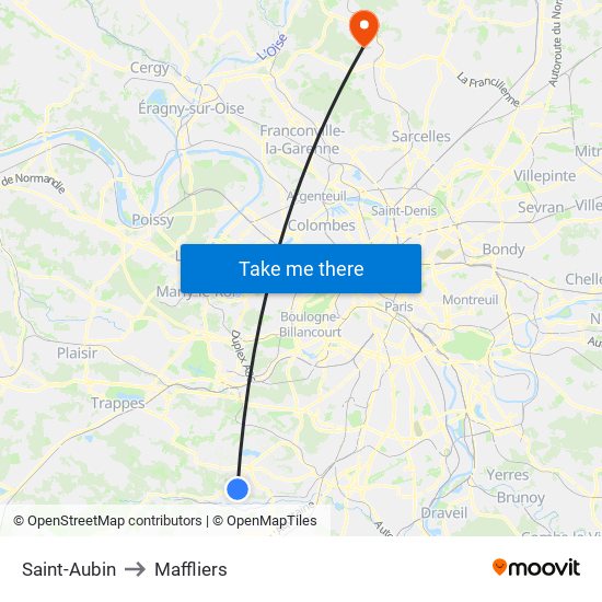 Saint-Aubin to Maffliers map