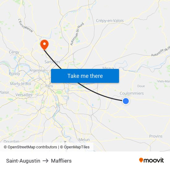 Saint-Augustin to Maffliers map