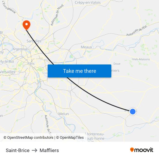 Saint-Brice to Maffliers map