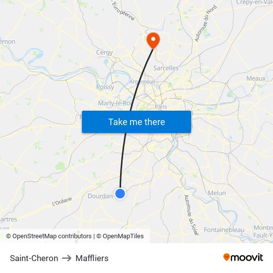 Saint-Cheron to Maffliers map