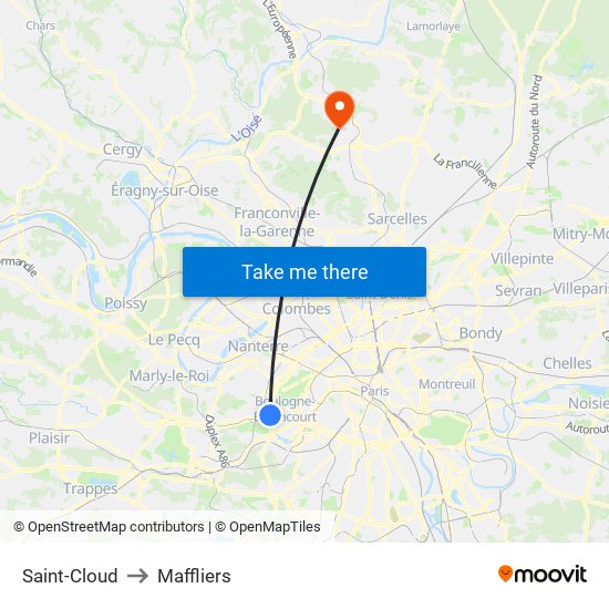 Saint-Cloud to Maffliers map