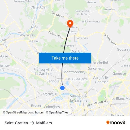 Saint-Gratien to Maffliers map