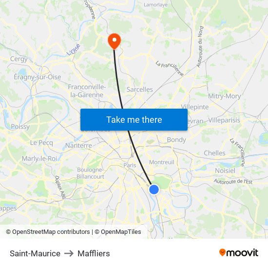 Saint-Maurice to Maffliers map