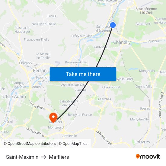 Saint-Maximin to Maffliers map