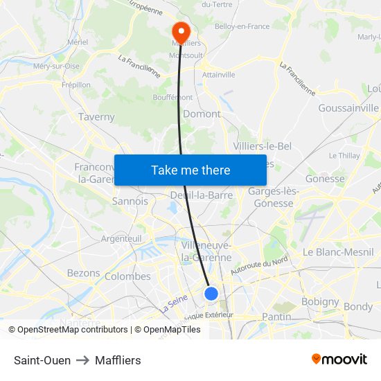 Saint-Ouen to Maffliers map
