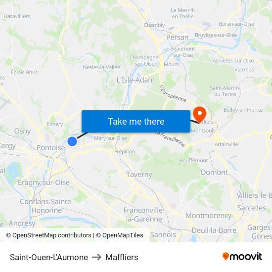 Saint-Ouen-L'Aumone to Maffliers map