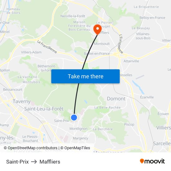 Saint-Prix to Maffliers map