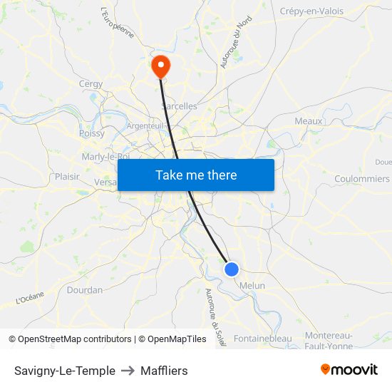 Savigny-Le-Temple to Maffliers map