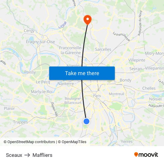 Sceaux to Maffliers map