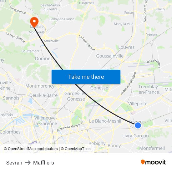 Sevran to Maffliers map