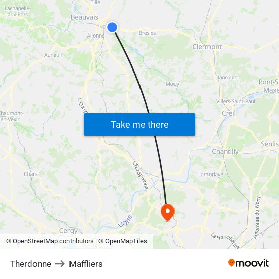 Therdonne to Maffliers map