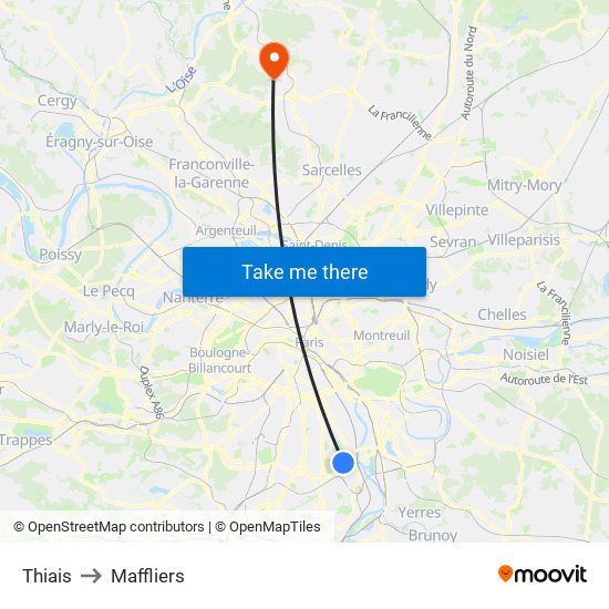 Thiais to Maffliers map
