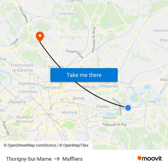 Thorigny-Sur-Marne to Maffliers map