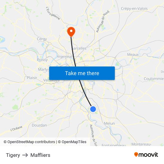 Tigery to Maffliers map